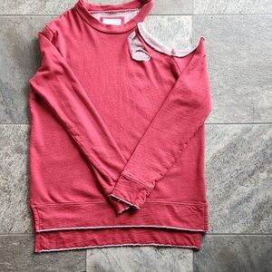 Chelsea Deboer Distressed Long Sleeve Pullover Tee in Red